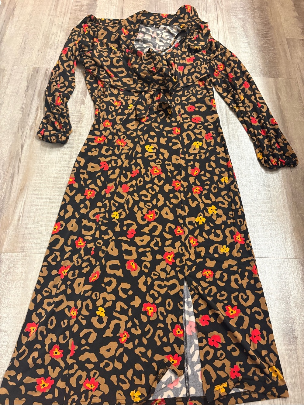 Iman Black Animal Print Red Flower 2pc Dress LP